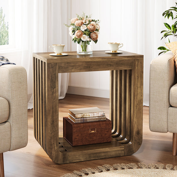 Tribesigns Narrow Sofa Side Table, Farmhouse End Table with Slatted Open Frame