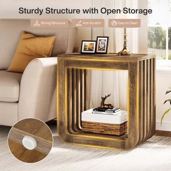 Tribesigns Narrow Sofa Side Table, Farmhouse End Table with Slatted Open Frame