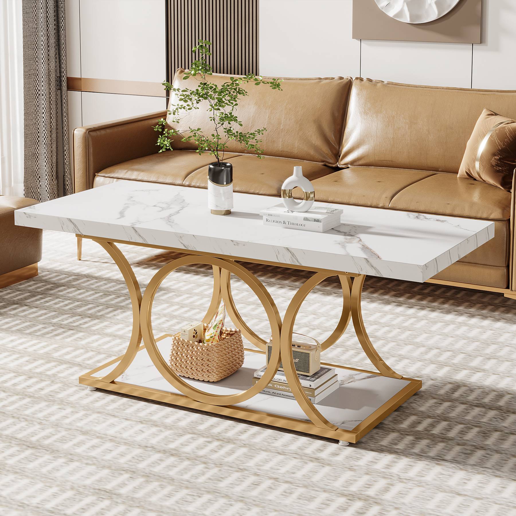 47.24"  Rectangle Coffee Table, Center Table with Faux Marble Top