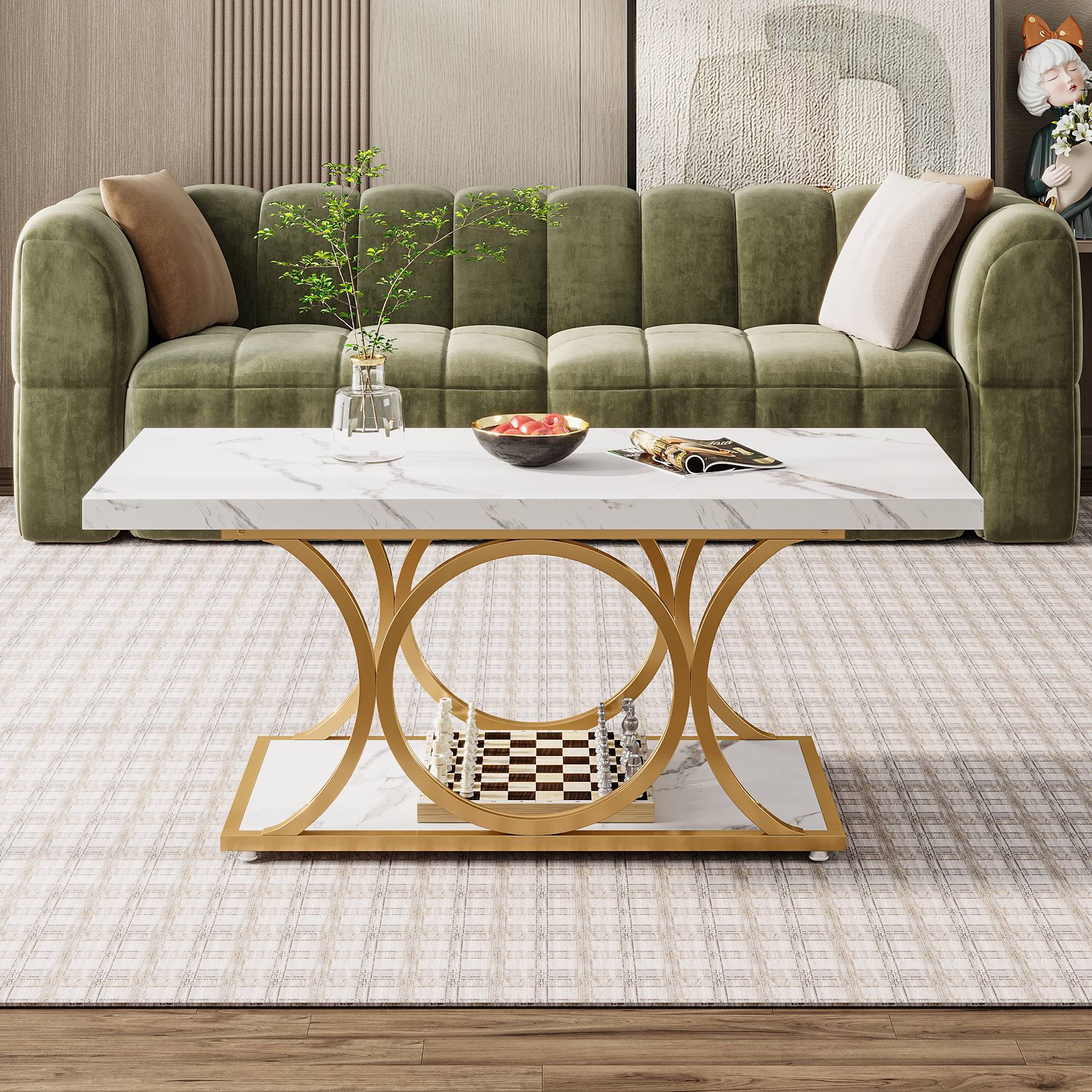 47.24"  Rectangle Coffee Table, Center Table with Faux Marble Top