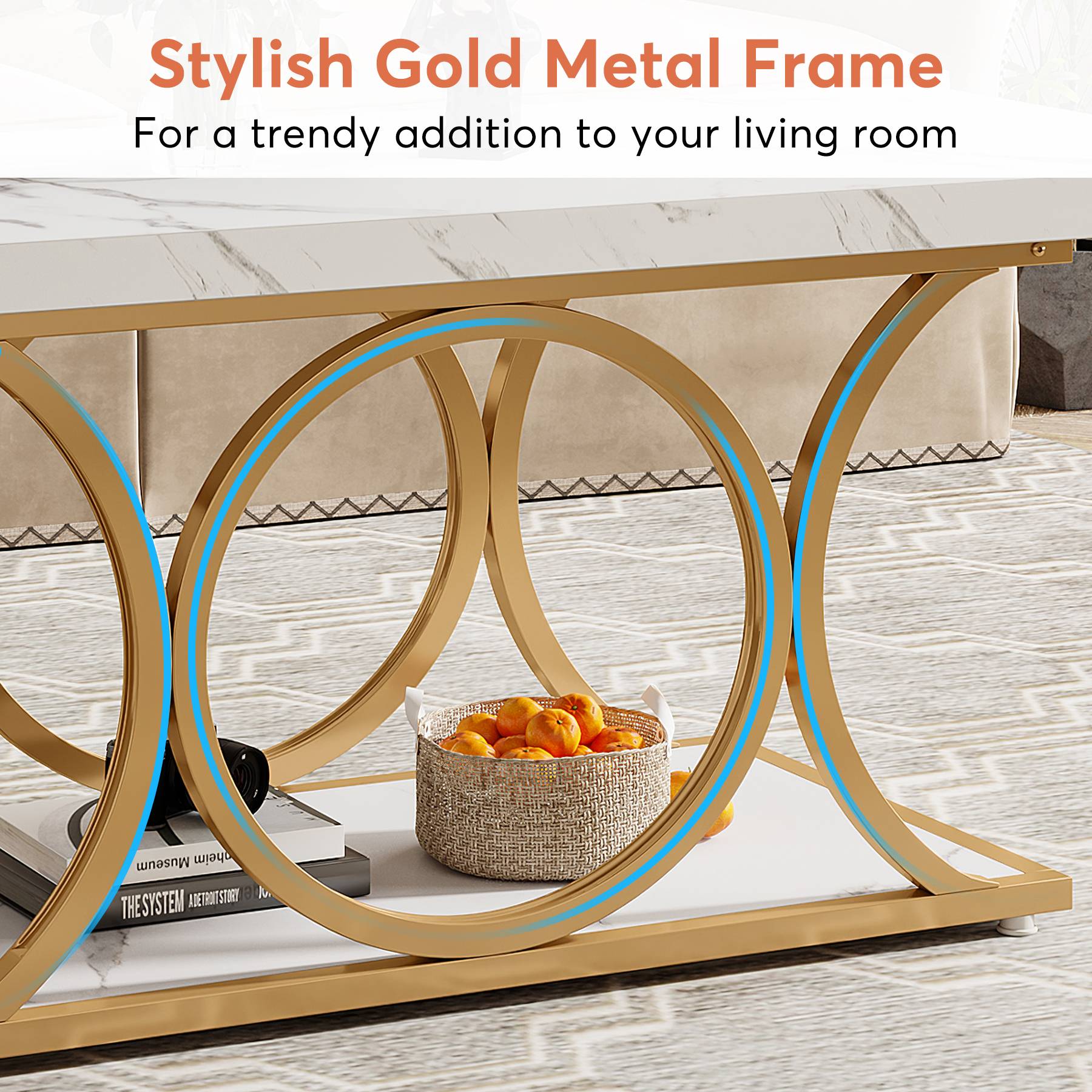 47.24"  Rectangle Coffee Table, Center Table with Faux Marble Top