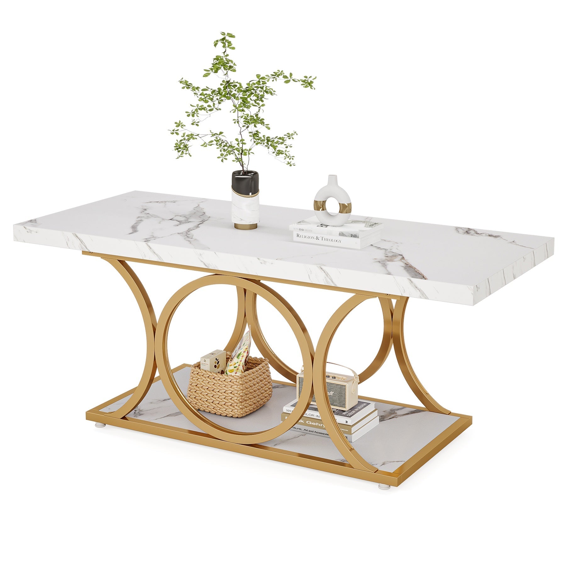 47.24"  Rectangle Coffee Table, Center Table with Faux Marble Top