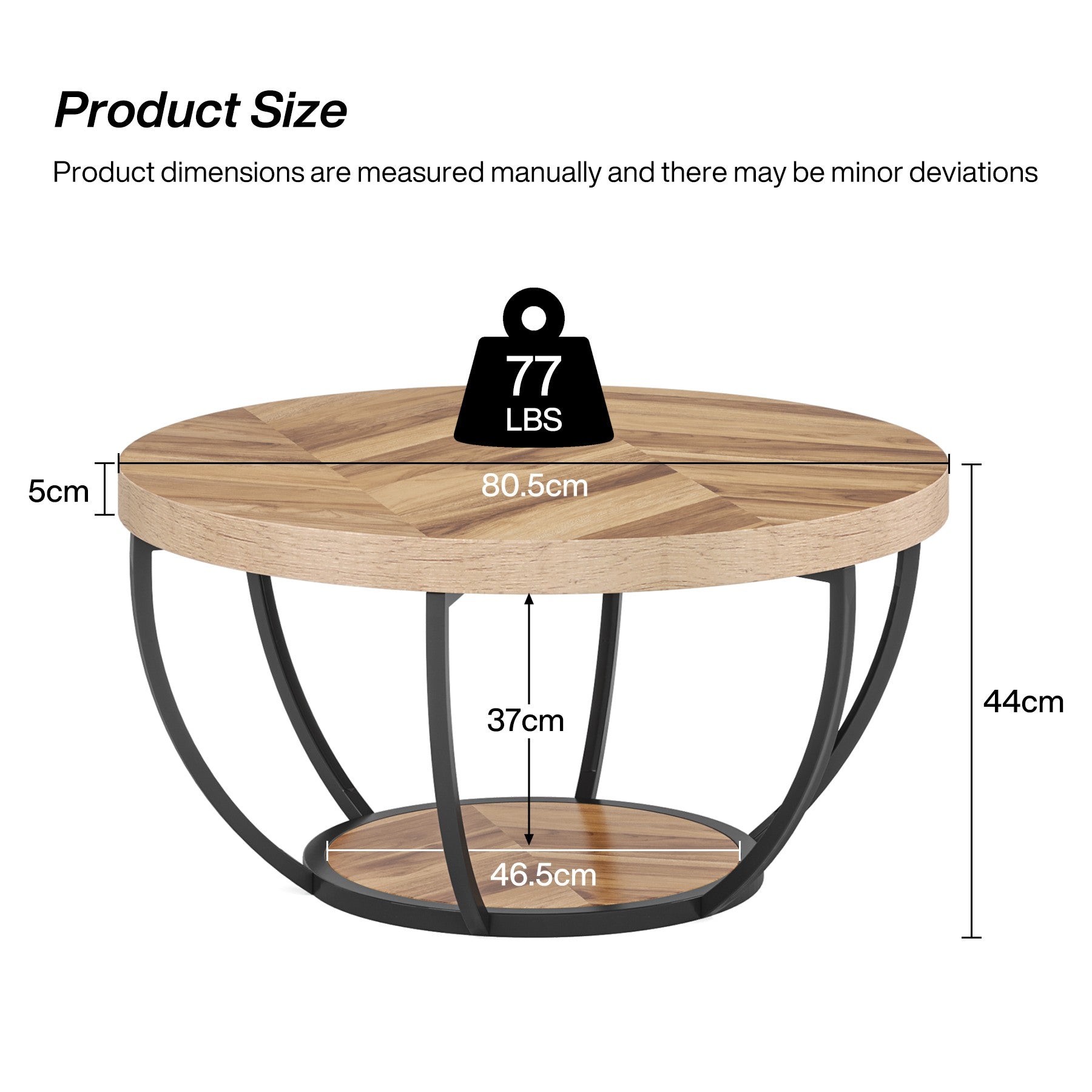 31.69" Round Wooden Coffee Table, 2-Tier Central Cocktail Table with Shelves