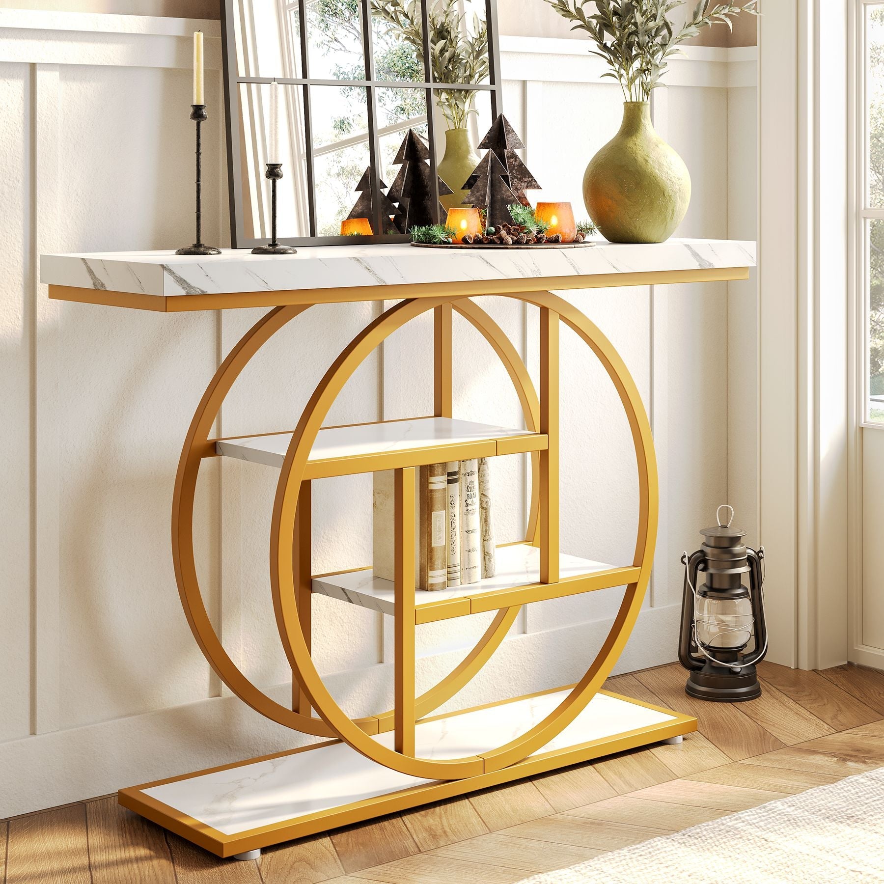 Tribesigns 41.3" Sofa Table, Industrial 4-Tier Console Table with Storage Shelves