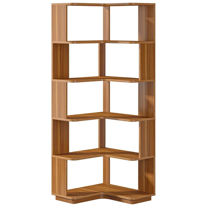 165cm 6-Tier Corner Bookshelf, Corner Bookcase with Anti-Drop Panel
