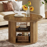 80cm Round Coffee Table, 2-Tier Rustic Wooden Storage Table for Living Room 3