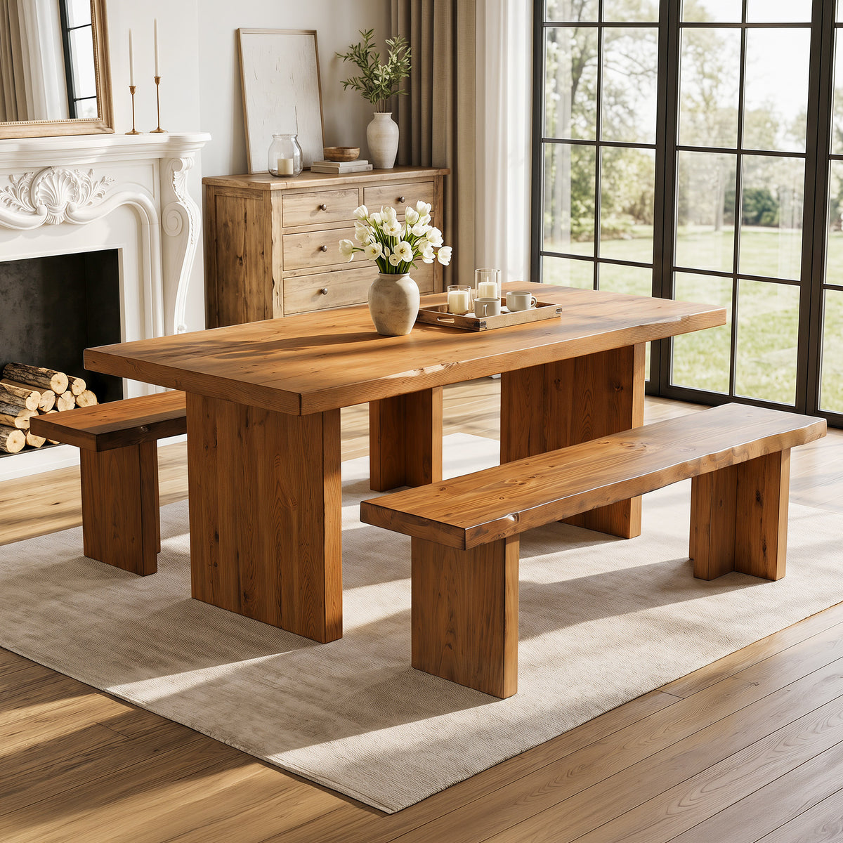 150cm Entryway Bench, Solid Wood Country Storage Bench for Hallway