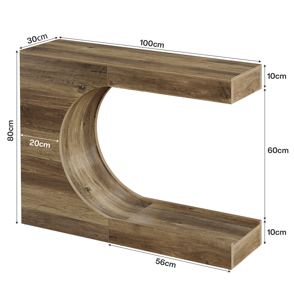 100cm Console Table, C-Shaped 2-Tier Modern Rustic Hallway Table