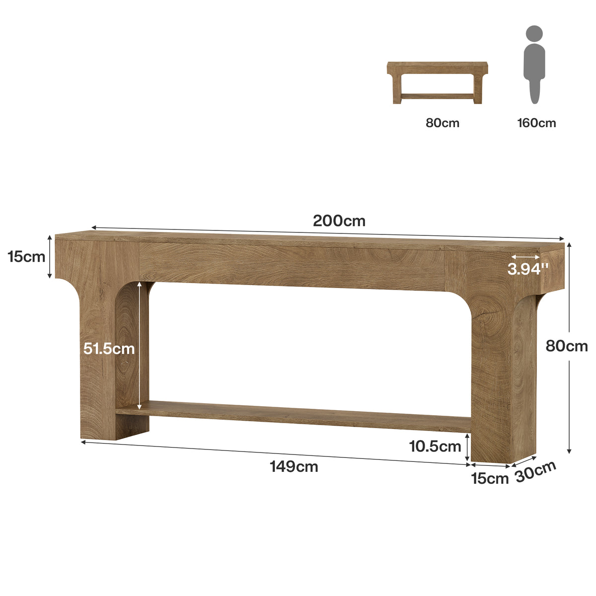 200cm Console Table, Extra Long Open Storage Entryway Sofa Table