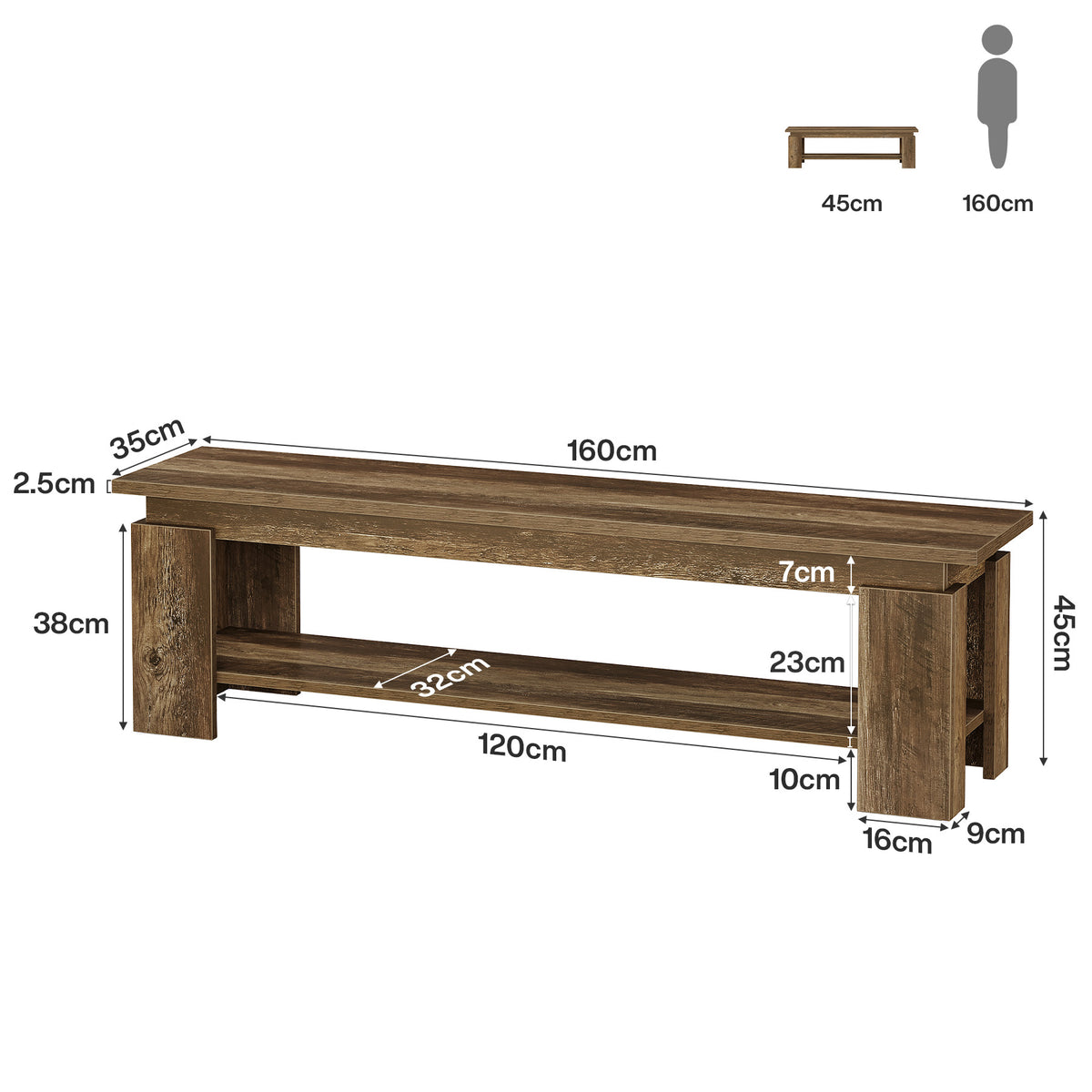 Tribesigns 160cm Entryway Bench, Farmhouse Shoe Bench with Storage Shelf