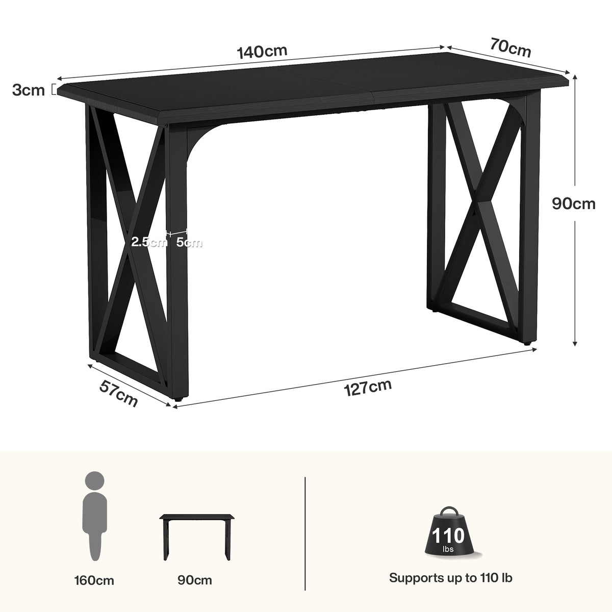 140cm Bar Table, Industrial Metal X-Base for 2-4 People
