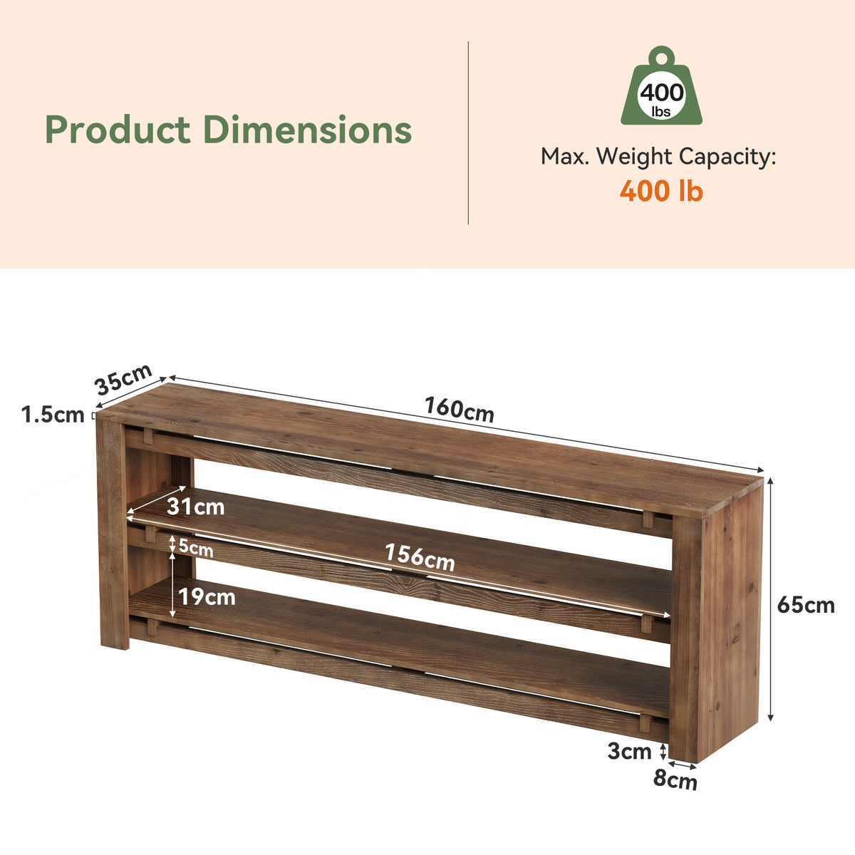 160cm Entryway Bench, 3-Tier Solid Wood Shoe Bench with Storage for Hallway Bedroom