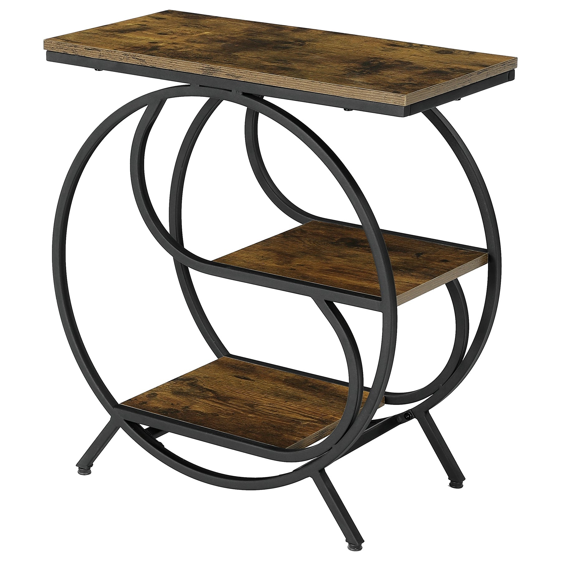 60cm Industrial 3-Tier End Table, Rustic Brown Rectangle Side Table