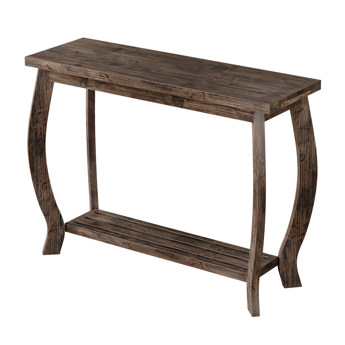 105cm Console Table, Solid Wood Farmhouse Entryway Table with Curved Legs & Shelf
