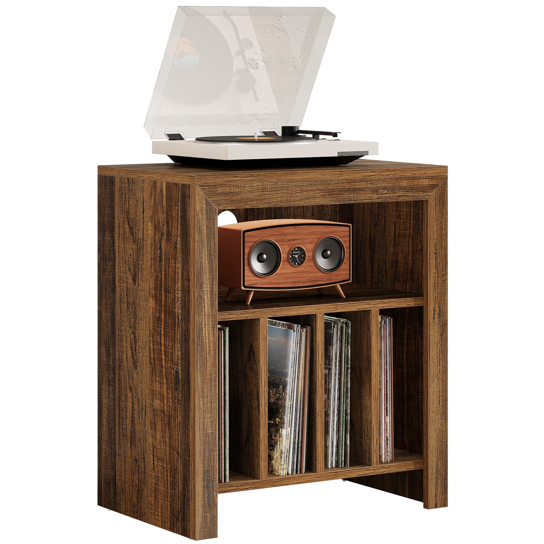 23.62" Industrial Record Player Cabinet with Wheels, Vinyl CD Media Storage Side Table