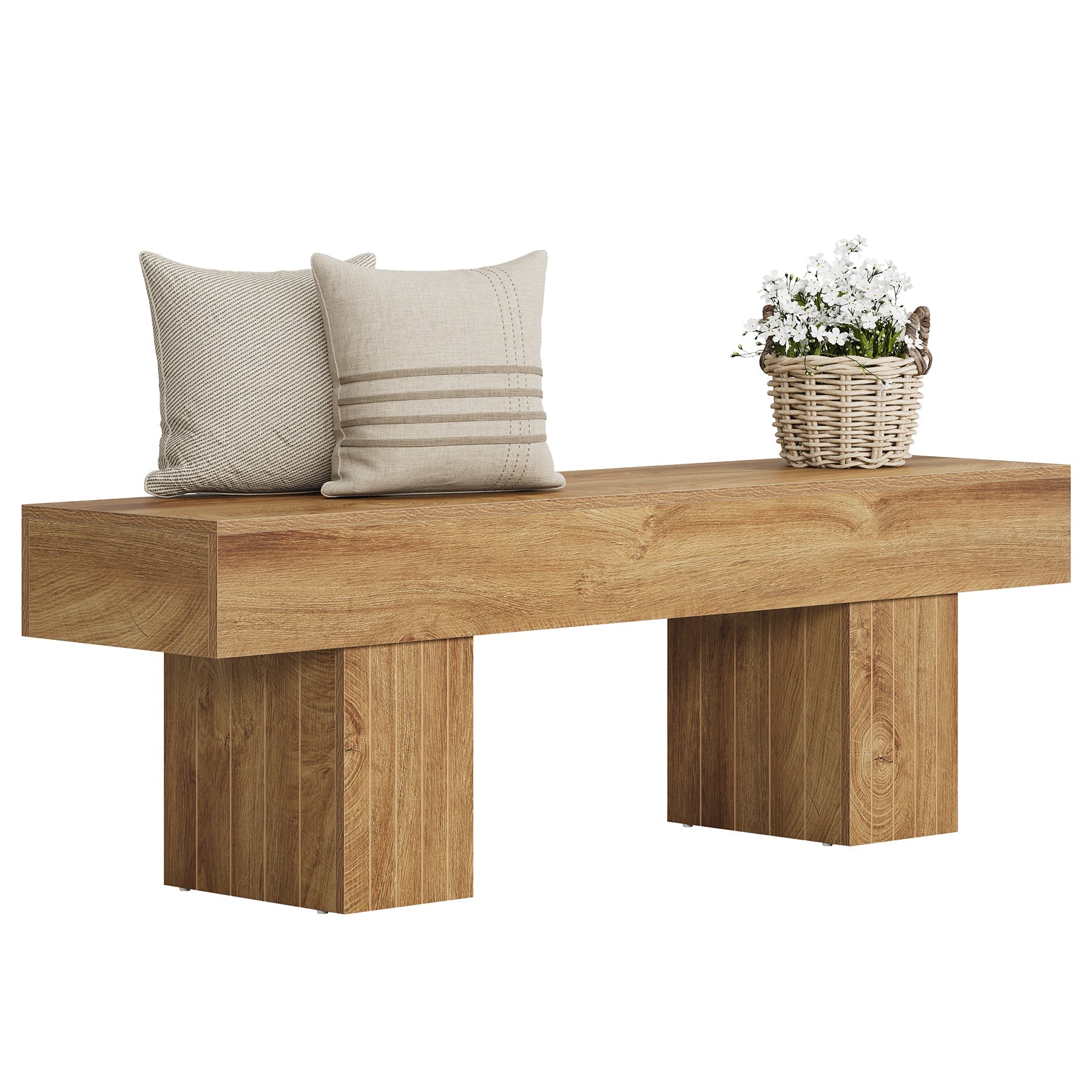 55" Wooden Entryway Bench with Broad Legs, Farmhouse Indoor Bench with 330 lb Capacity