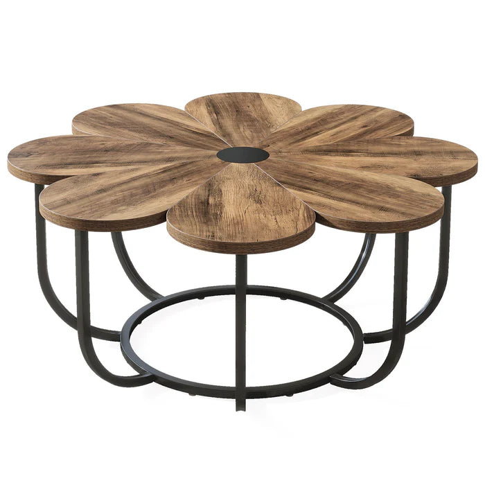 39.37" Floral Design Coffee Table, Faux Marble Top Modern Center Table for Living Room
