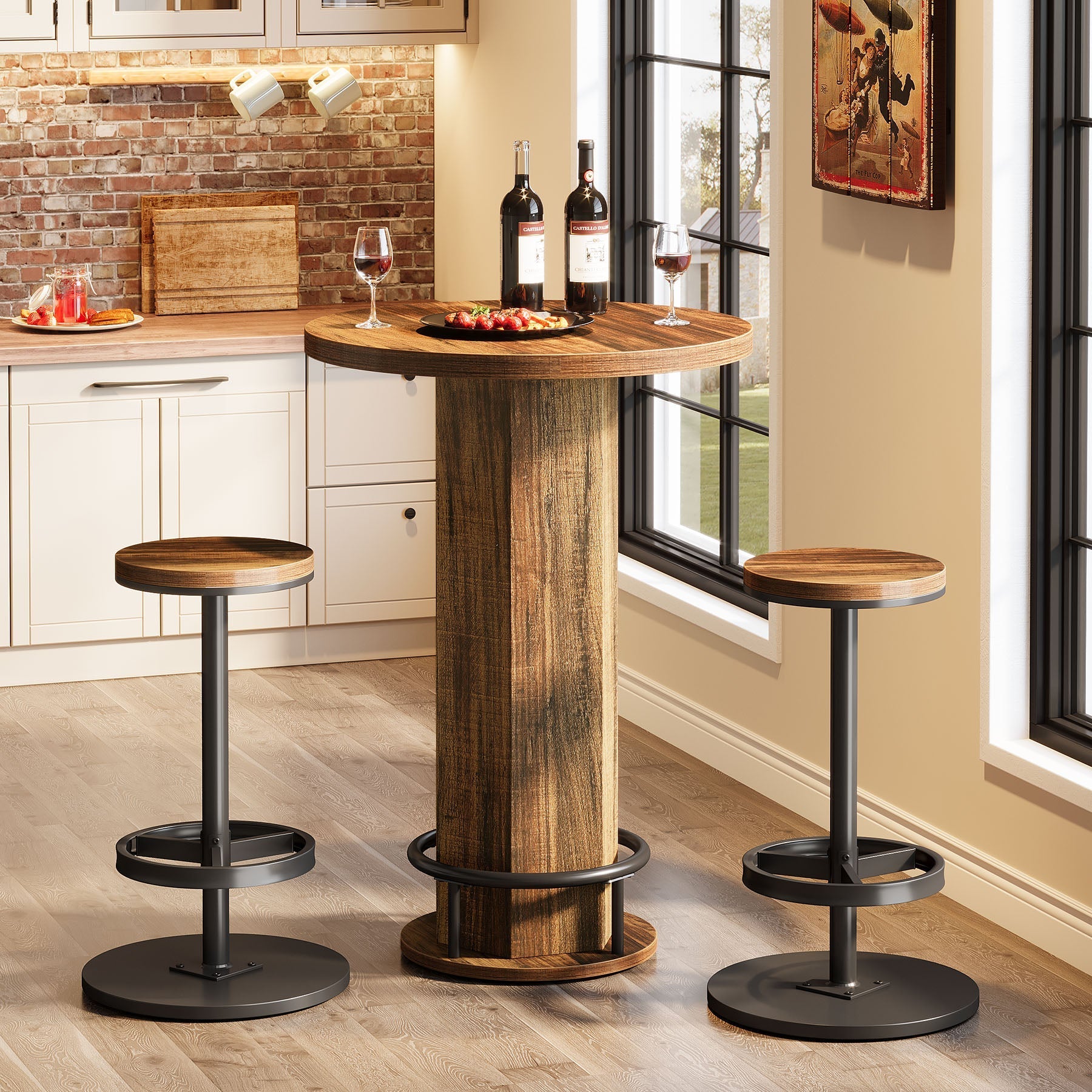 Bistro Sets with 2 Barstools, Pub Cocktail Table Bar Table with Chairs