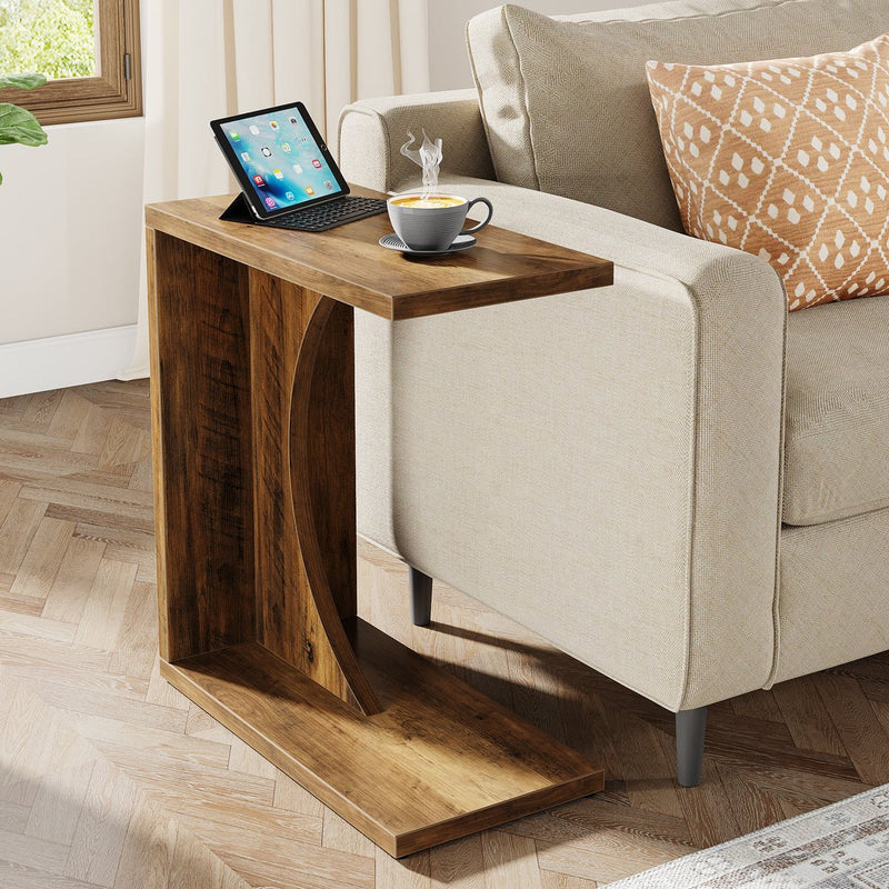 C-Shaped End Table, Sofa Side Table Couch Table for Small Space