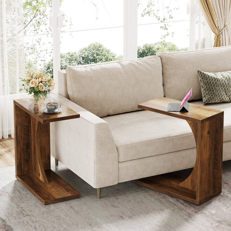 C-Shaped End Table, Sofa Side Table Couch Table for Small Space
