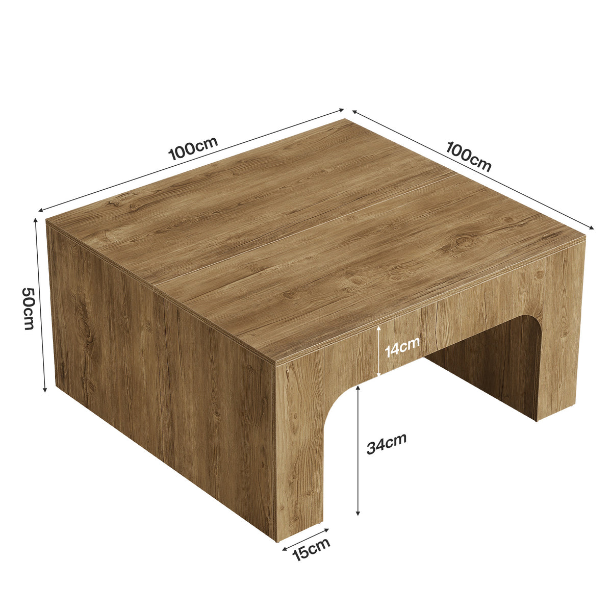 100cm Square Coffee Table, Rustic Curved Wooden Sofa Table