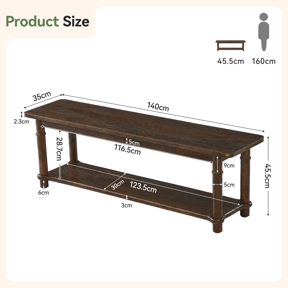140cm Entryway Bench, Farmhouse 2-Tier Solid Wood Shoe Bench with Open Shelf