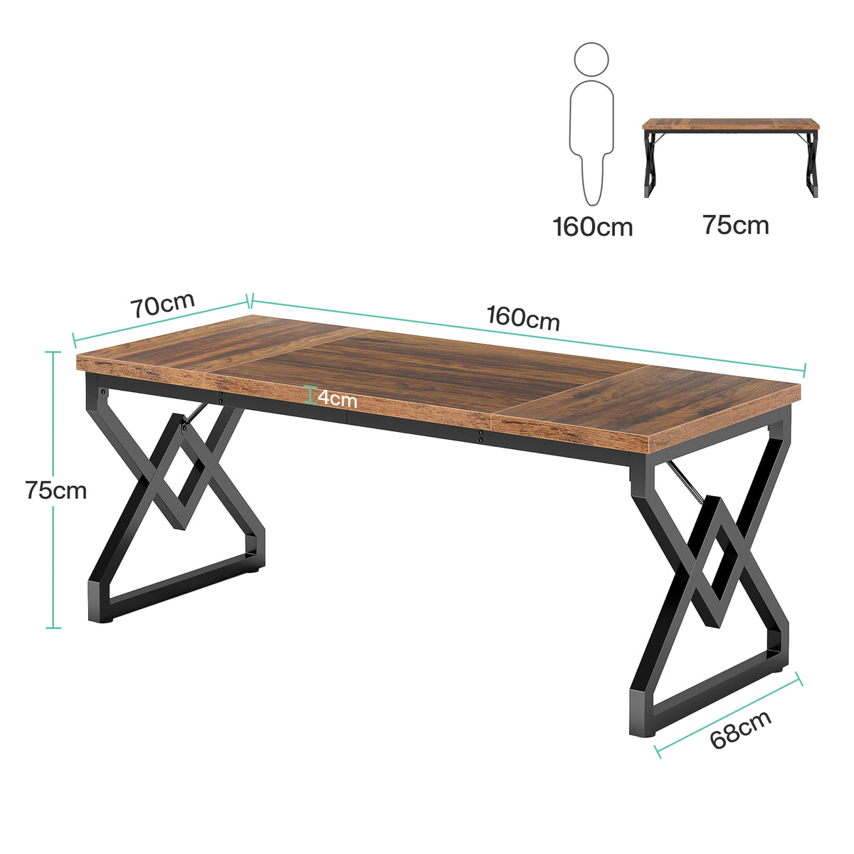 160cm Computer Desk, Extra Thick Wood Top & Metal Frame