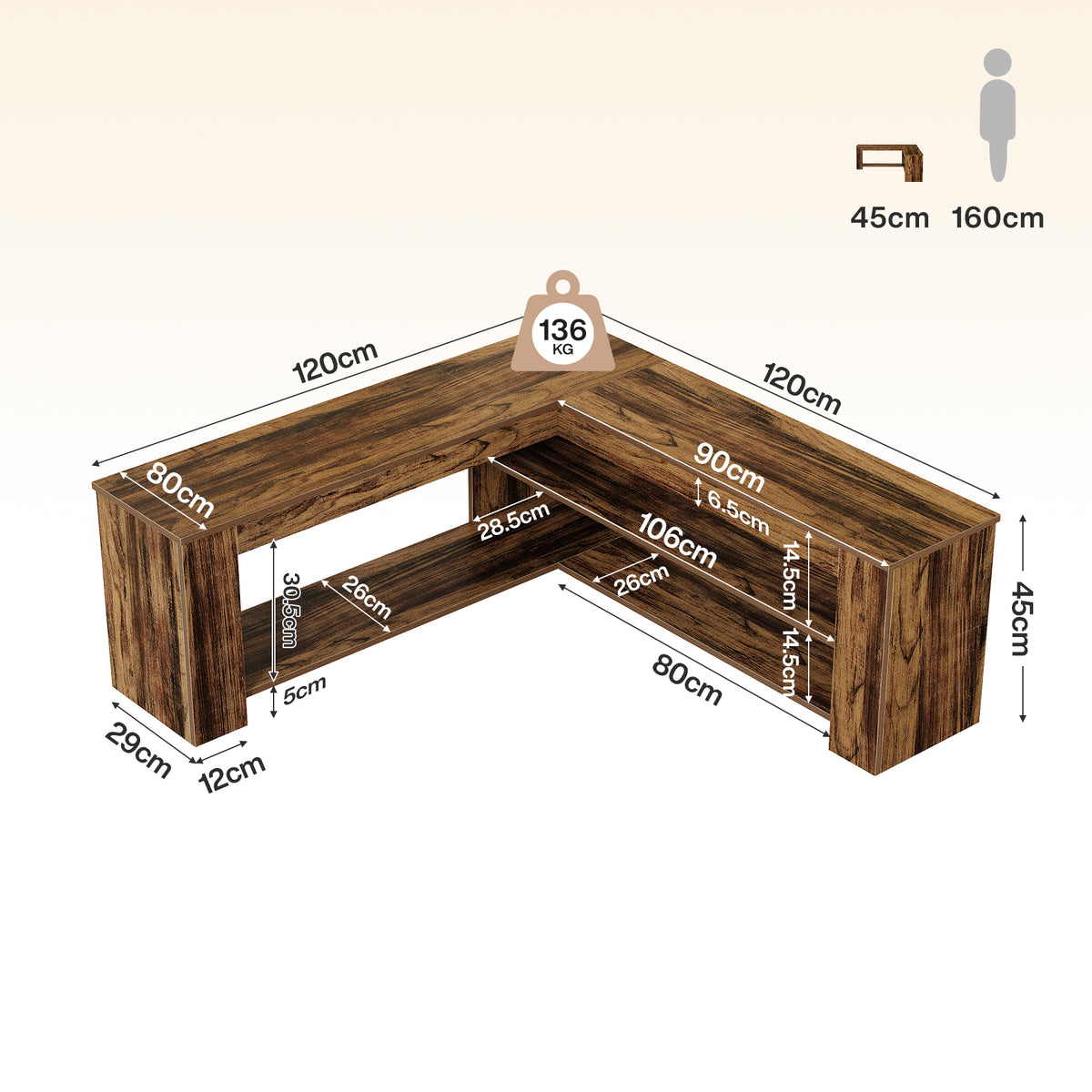 120cm L-Shaped Storage Bench, Corner Entryway Shoe Bench with 2-Tier Rack for Home Foyer