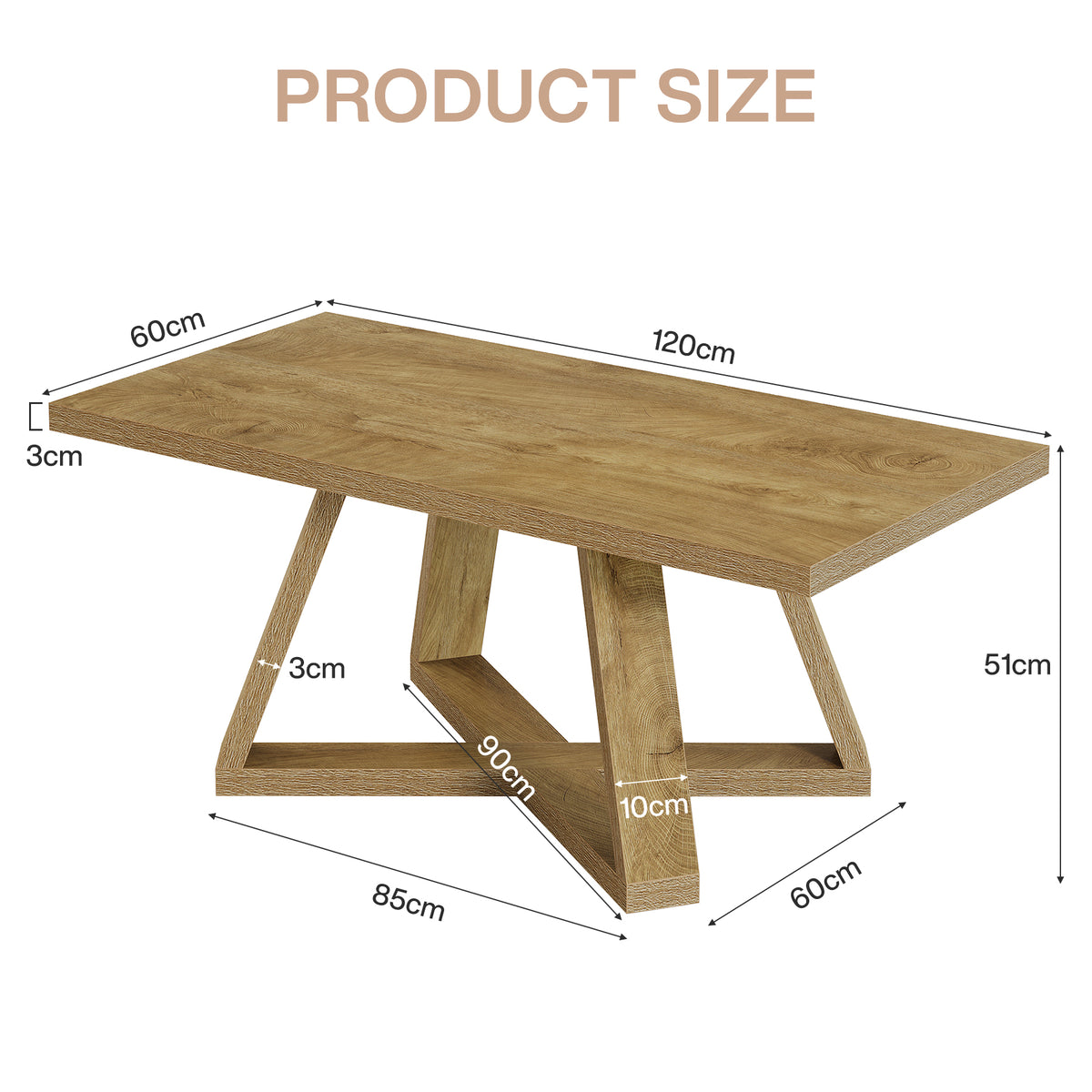 120cm Rectangle Coffee Table, Farmhouse Wooden Accent Table for Small Spaces