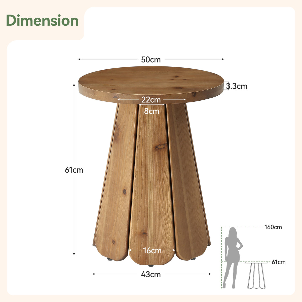 50cm Round End Table, Mid Century Accent Table for Living Room