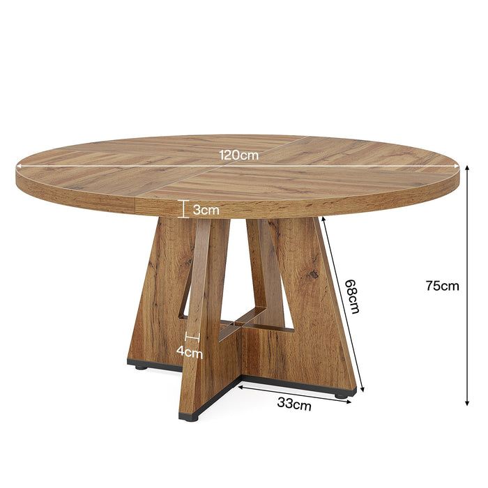 120 cm Round Dining Table, Farmhouse Wood Kitchen Table for 4-6 with Cross Base