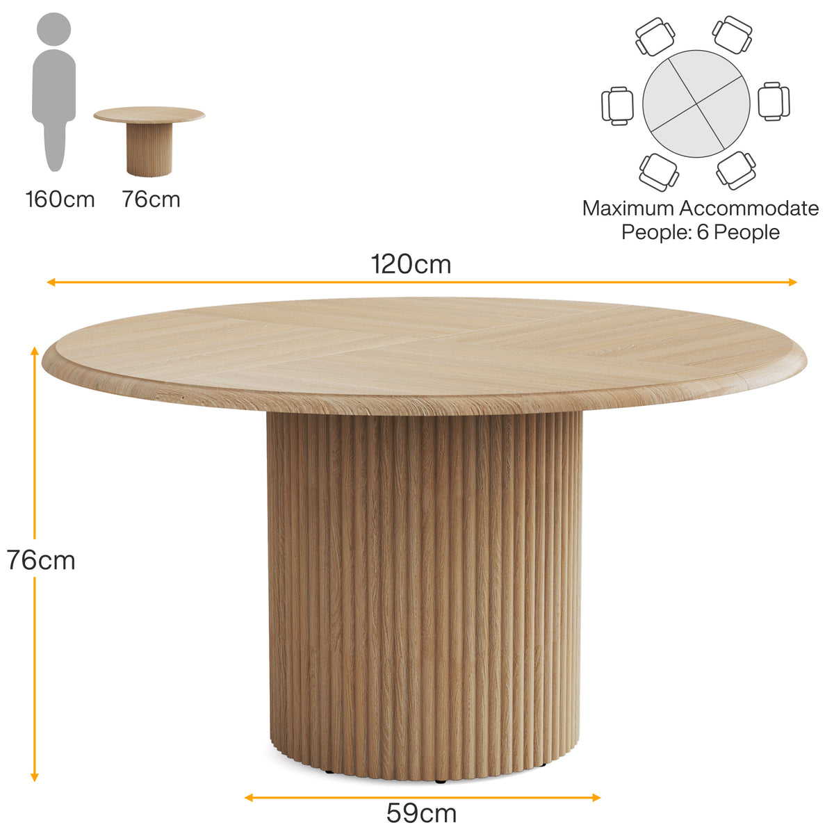 120cm Round Dining Table, Modern Kitchen Table for 4-6 with Metal Base