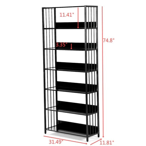 6-Tier Bookshelf, Vintage Storage Display Rack With Open Shelves
