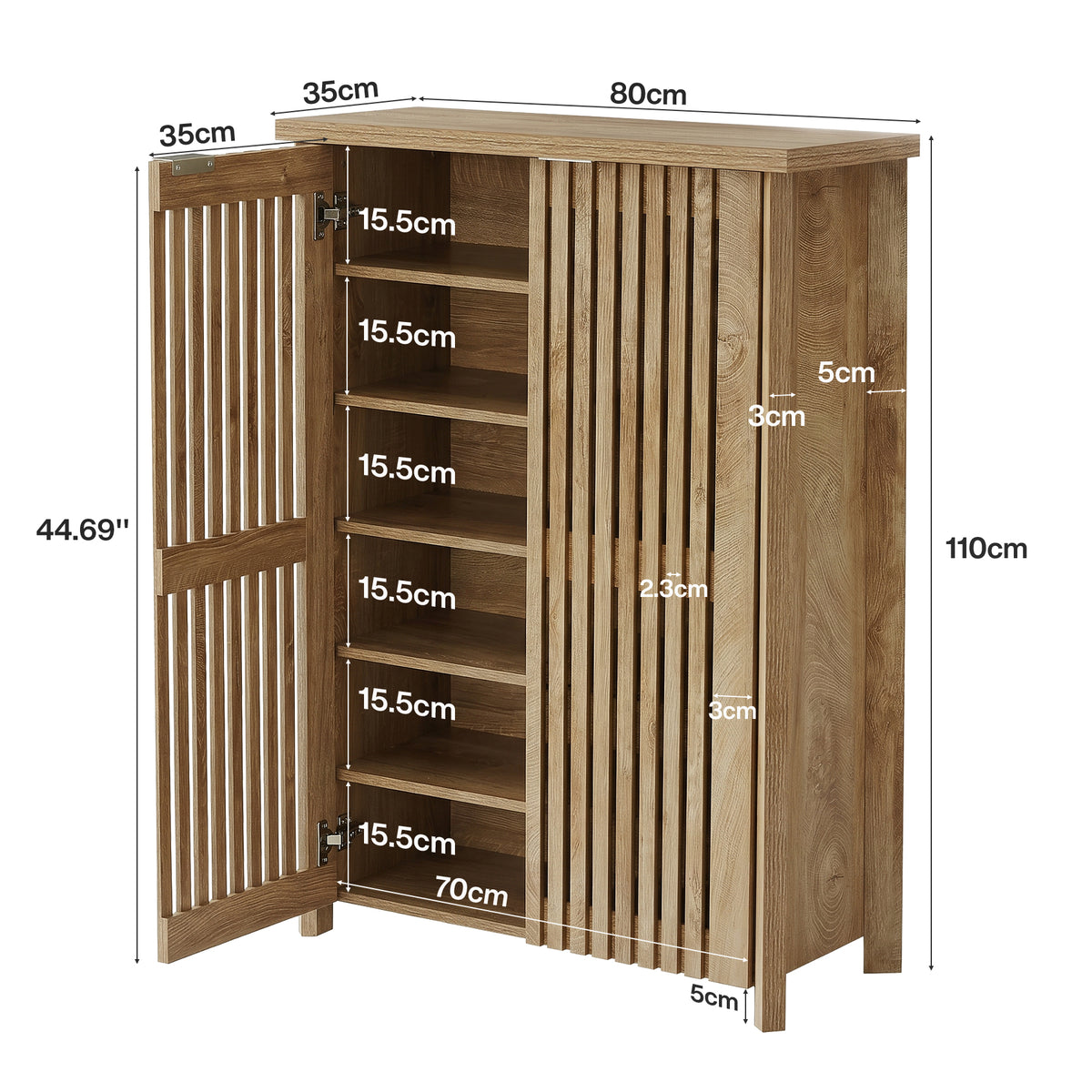 120cm 6-Tier Shoe Cabinet, Farmhouse Storage Organiser with 2 Louvered Doors