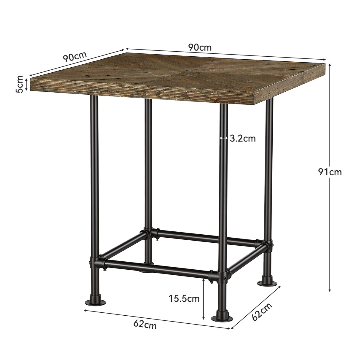 90cm Bar Table, Industrial Pub Table with Solid Wood Top for Home Bar Kitchen