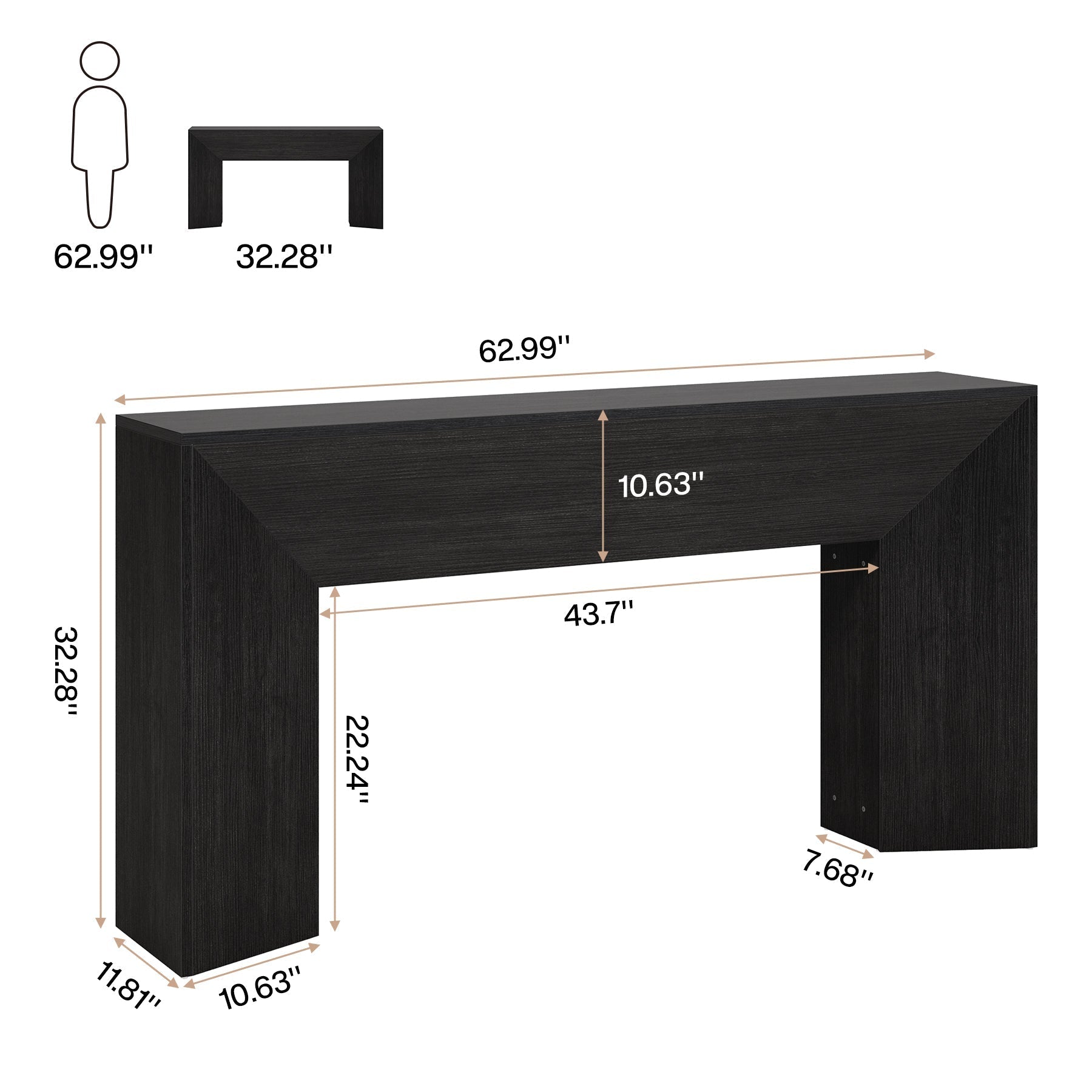 63" Console Table, Wooden Sofa Table Hallway Foyer Table