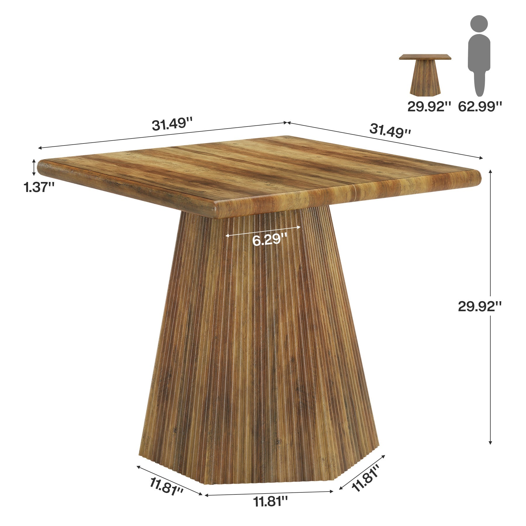 31.5" Square Dining Table for 4, Kitchen Table with Sturdy Pedestal Base