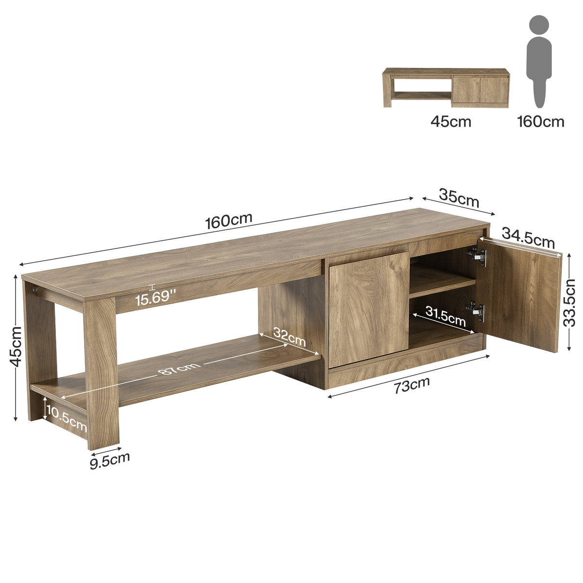 160cm Shoe Bench, Cabinet & 2-Tier Storage Shelves for Hallway