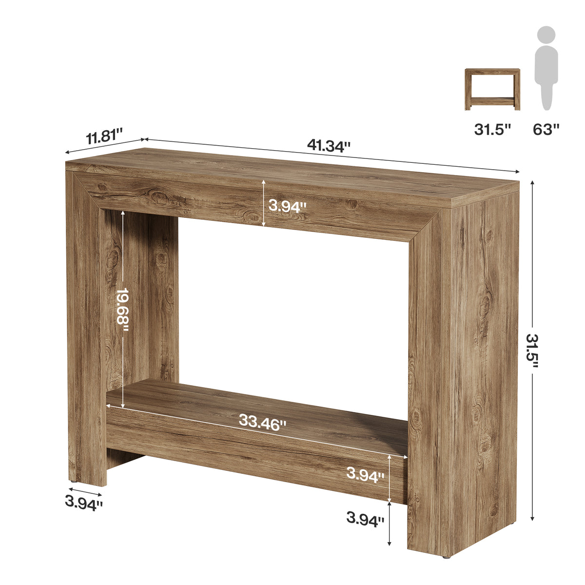105cm Console Table, Rustic Narrow Hallway Table with Open Storage