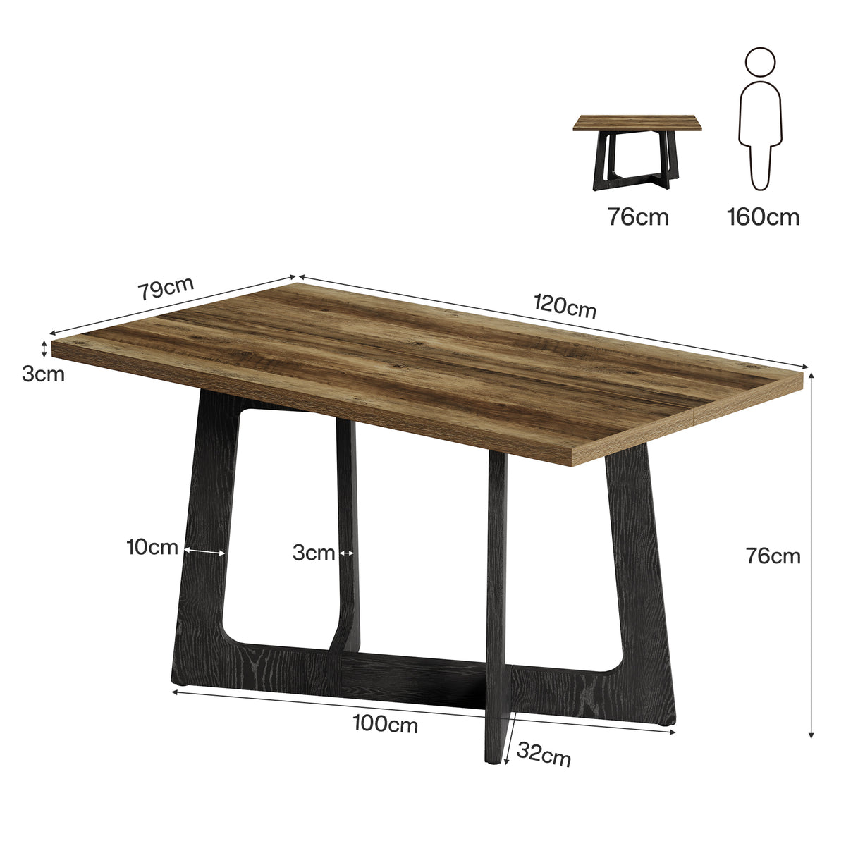 120cm Dining Table, Farmhouse Kitchen Table for 2-4 People with Sturdy Pedestal Base