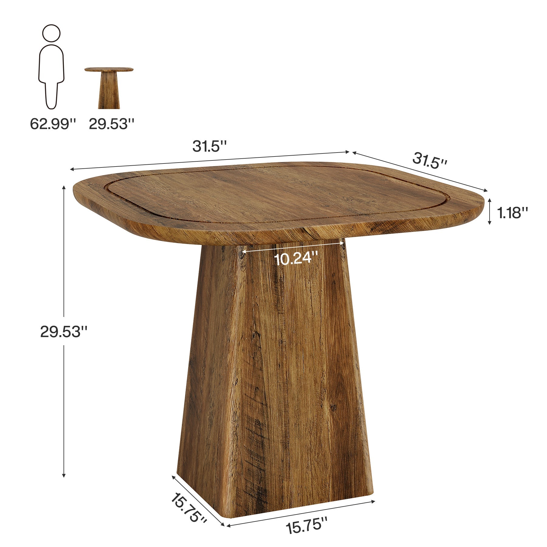 31.5" Square Dining Table for 2-4, Kitchen Table with Heavy-Duty Pedestal Base