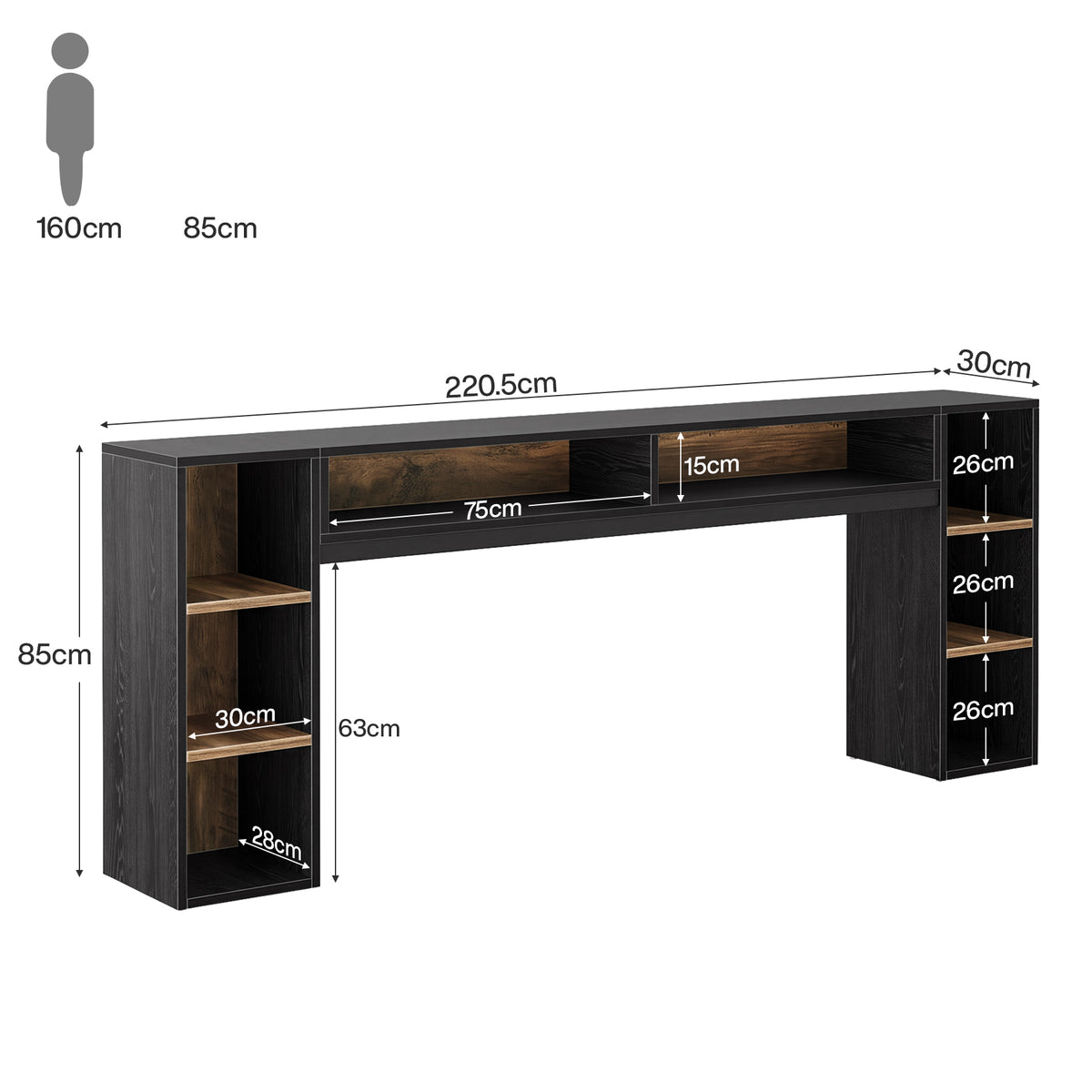 220cm Console Table, Narrow Entryway Table with Open Storage Shelf for Hallway Living Room