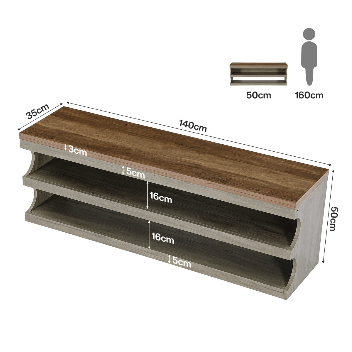 140cm Shoe Bench, 3-Tier Entryway Storage Bench for Hallway Bedroom