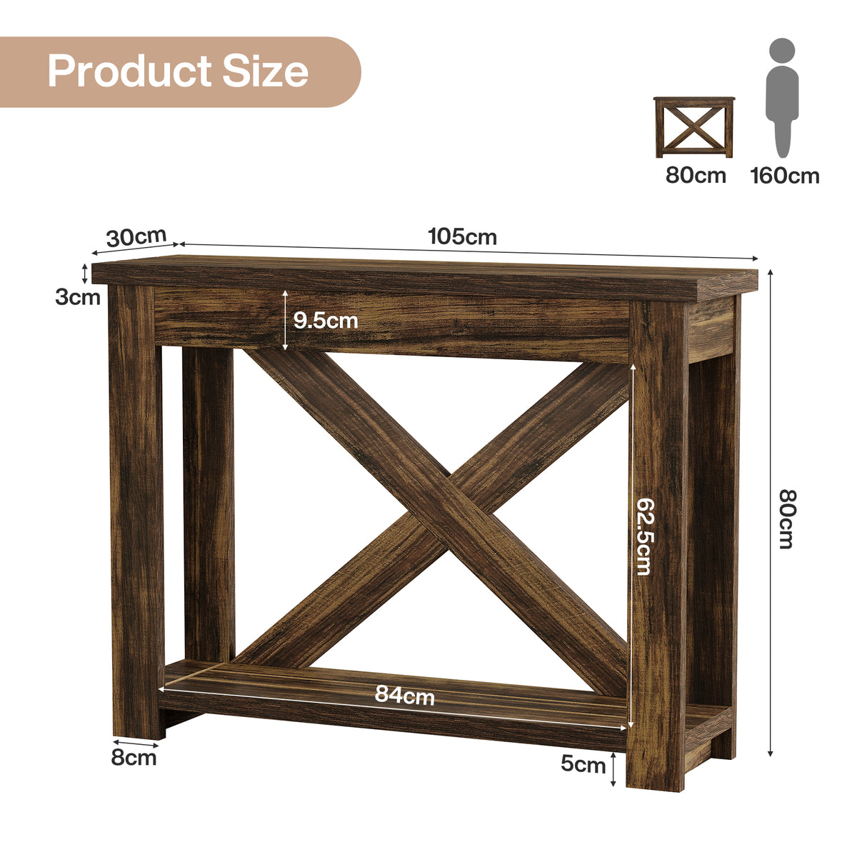 105cm Farmhouse Console Table, 2-Tier Narrow Sofa Table for Entryway Living Room