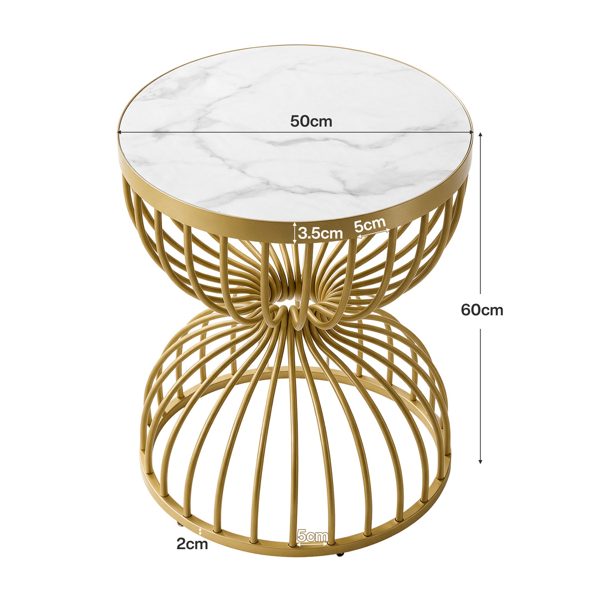 50cm Round End Table, Modern Accent Side Table with Faux Marble Top & Metal Frame