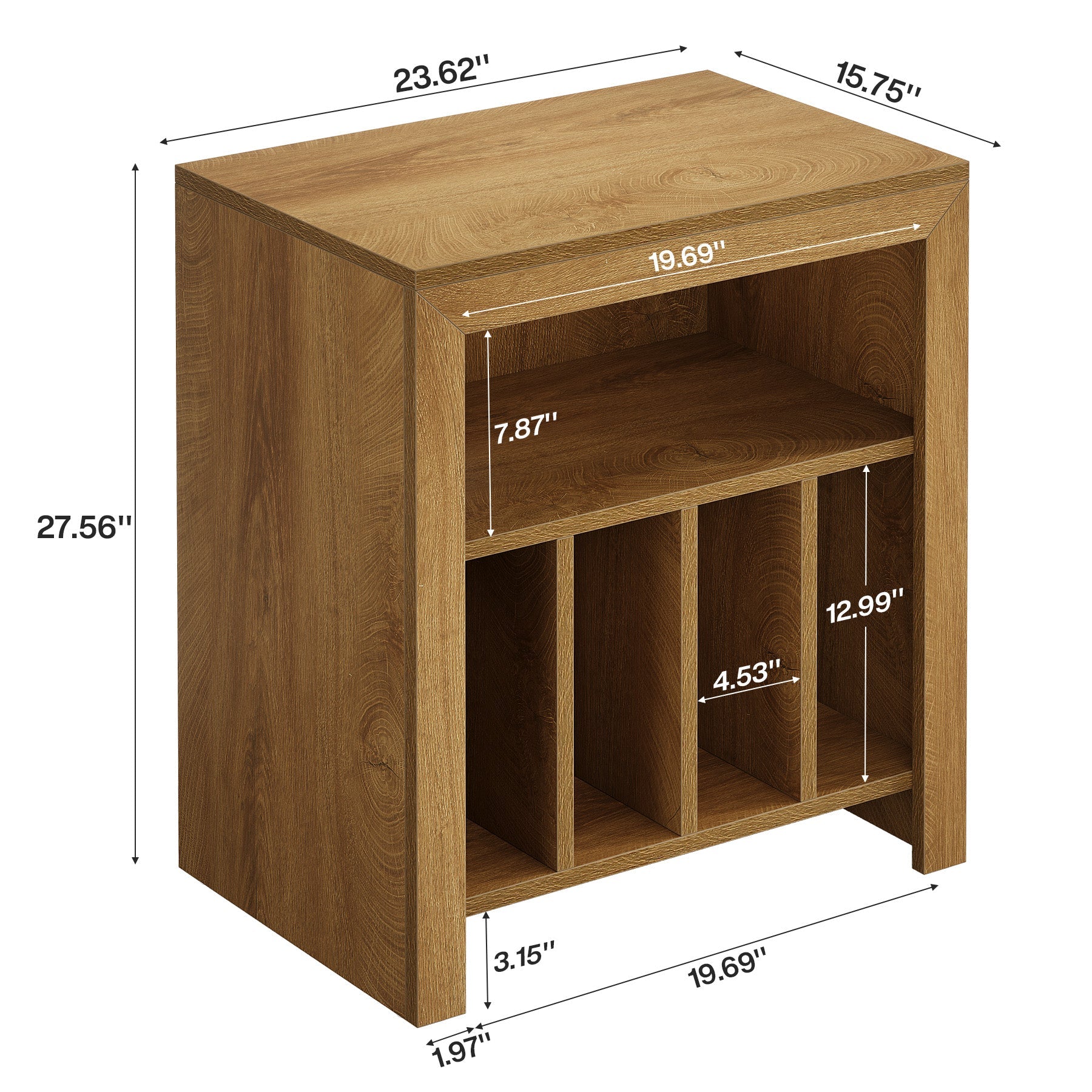 23.62" Industrial Record Player Cabinet with Wheels, Vinyl CD Media Storage Side Table