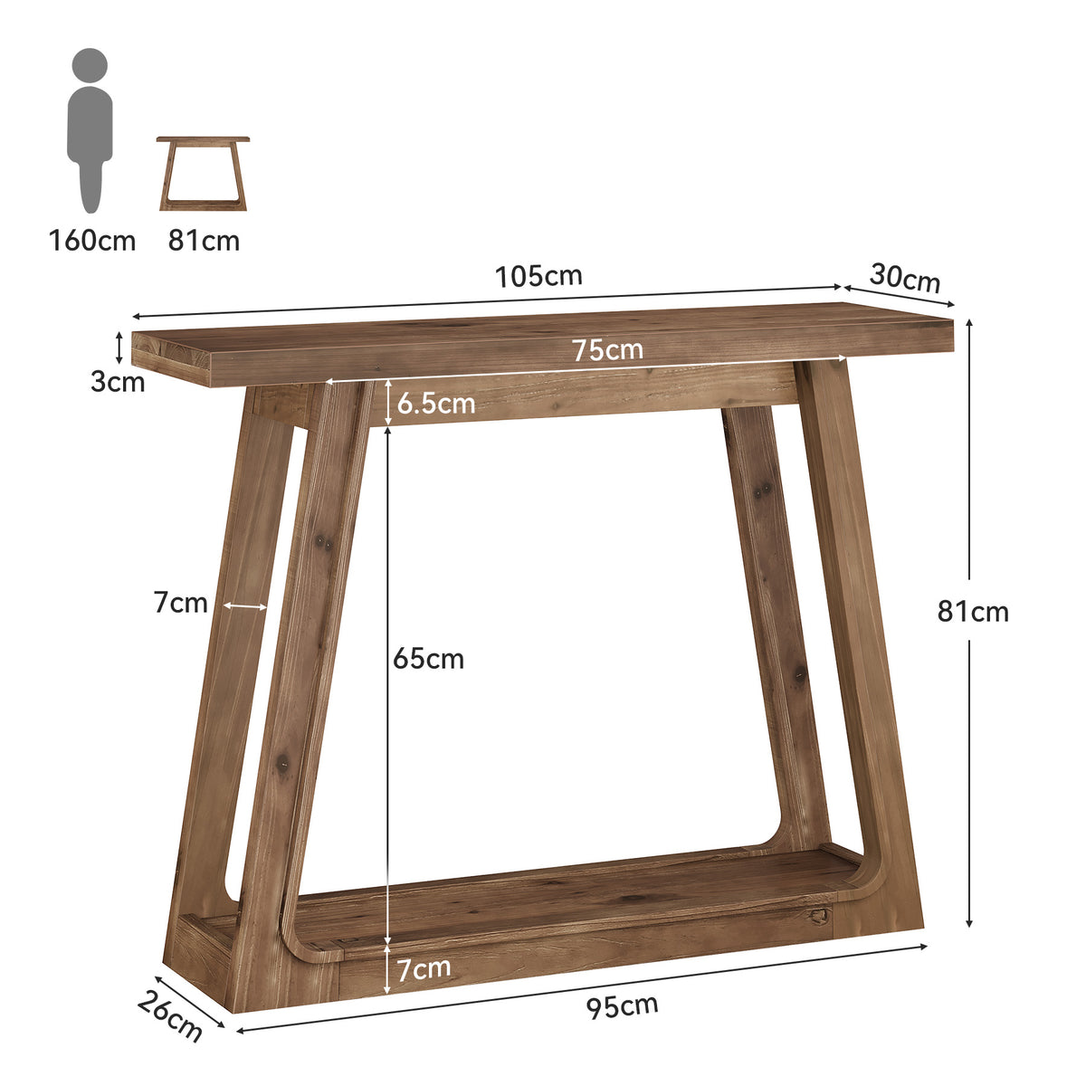 105cm Console Table, Solid Wood 2-Tier Narrow Entryway Sofa Table for Hallway