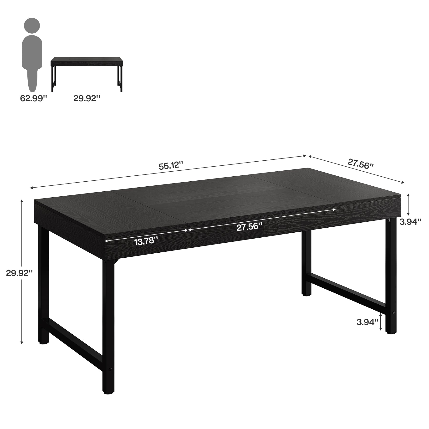 55" Tribesigns Farmhouse Dining Table, with Heavy-Duty Metal Legs for 4-6 People