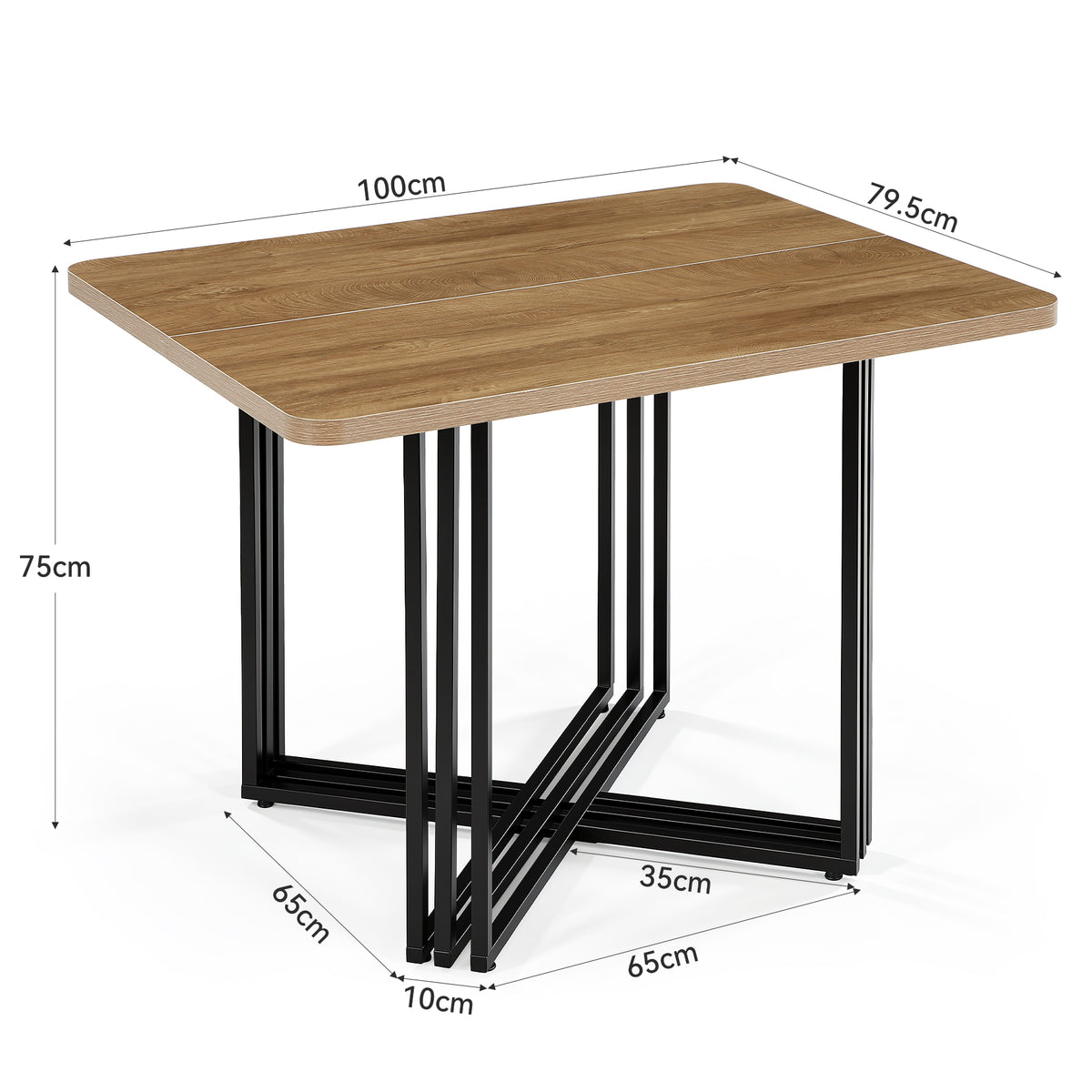 100cm Dining Table, 4-Seater Rectangular Industrial Rustic Metal Frame
