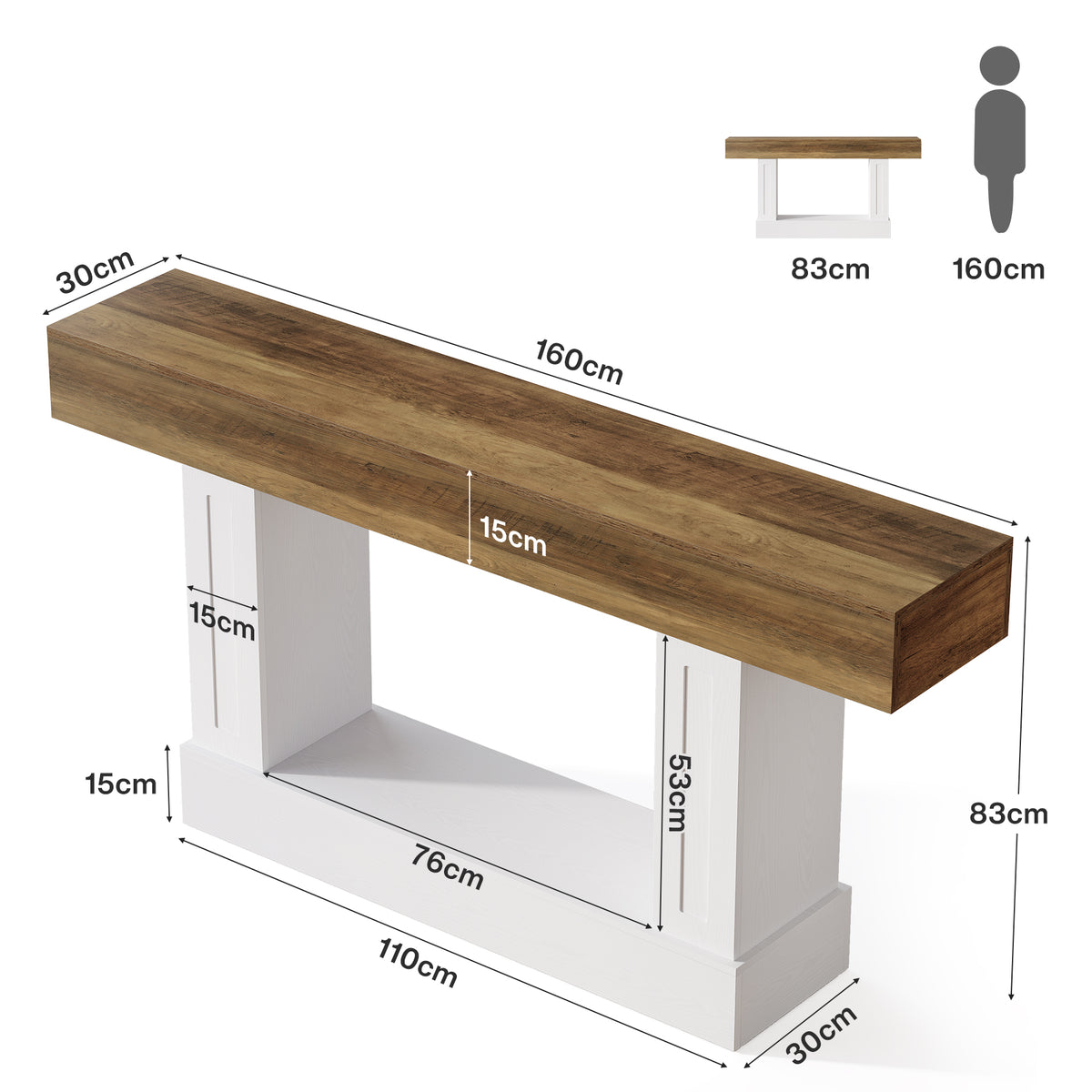 160cm Console Table, Narrow Rustic Open Storage for Hallway Living Room